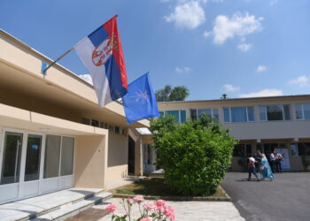 Vranje, 3. juna 2022. - Predsednik Srbije Aleksandar Vucic obilazi danas Centar za azil u Vranju, u kojem su smesteni izbegli iz Ukrajine. FOTO TANJUG/ MILOS MILIVOJEVIC/ bg